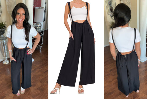 Black Woven Tie Back Overall Jumpsuit