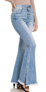 Zenana “Emilee” Light Wash High Rise Split Side Flare Jeans
