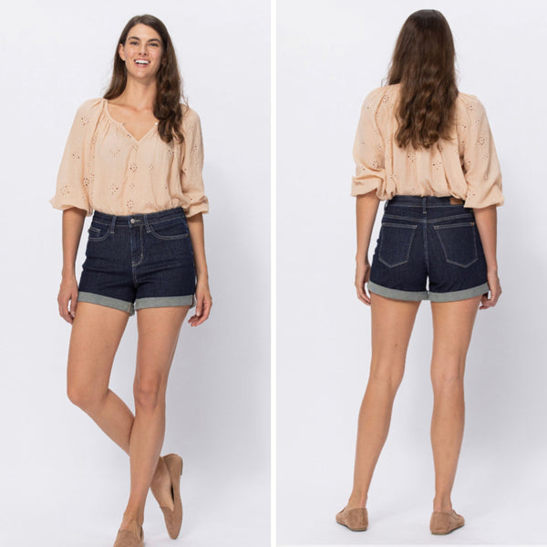 Judy Blue Dark Wash Cuffed Hem Shorts