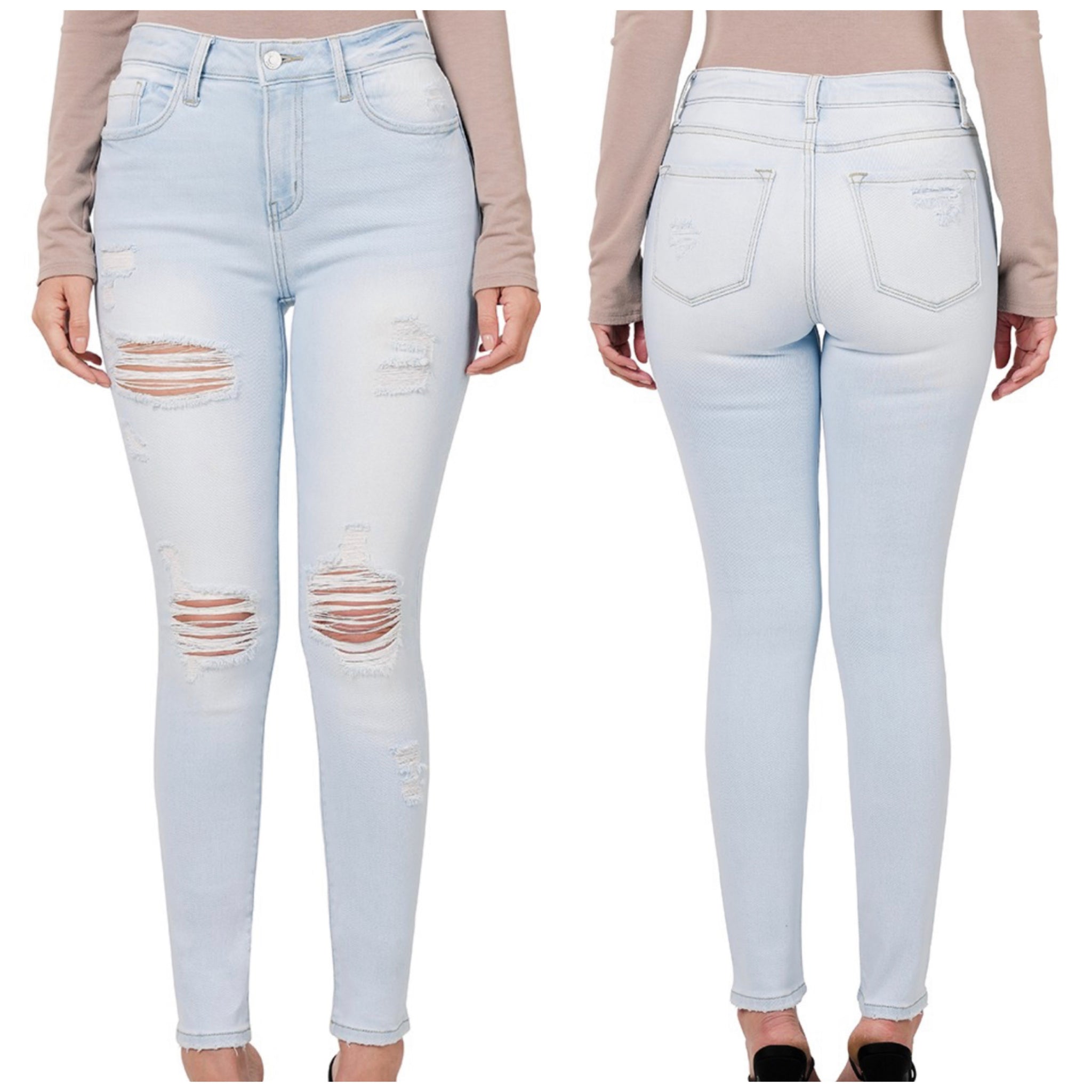 Zenana “Idaho“ Super Light Wash Distressed Ankle Skinny Jeans