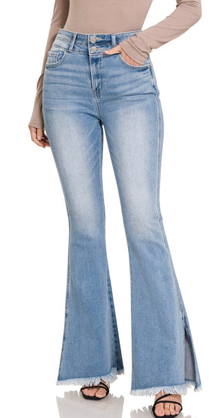 Zenana “Emilee” Light Wash High Rise Split Side Flare Jeans