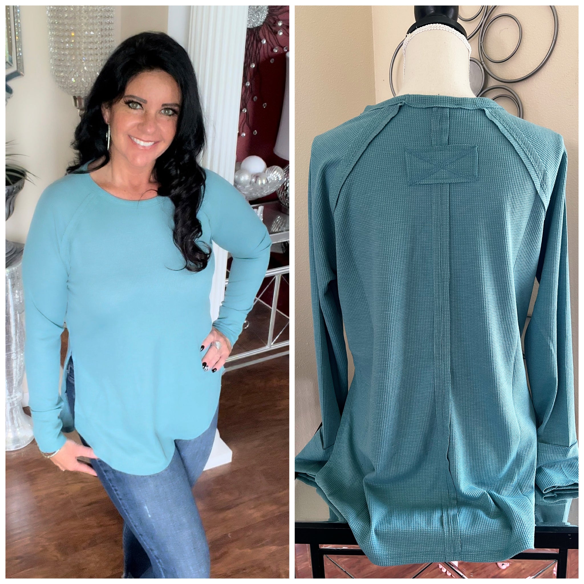 Dusty Teal Baby Waffle Long Sleeve Top