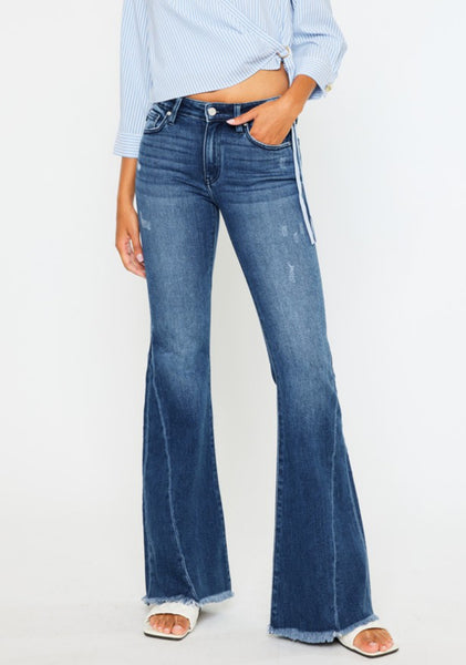 KanCan “Jewel” Mid Rise Frayed Hem Flare Jeans