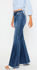 KanCan “Jewel” Mid Rise Frayed Hem Flare Jeans