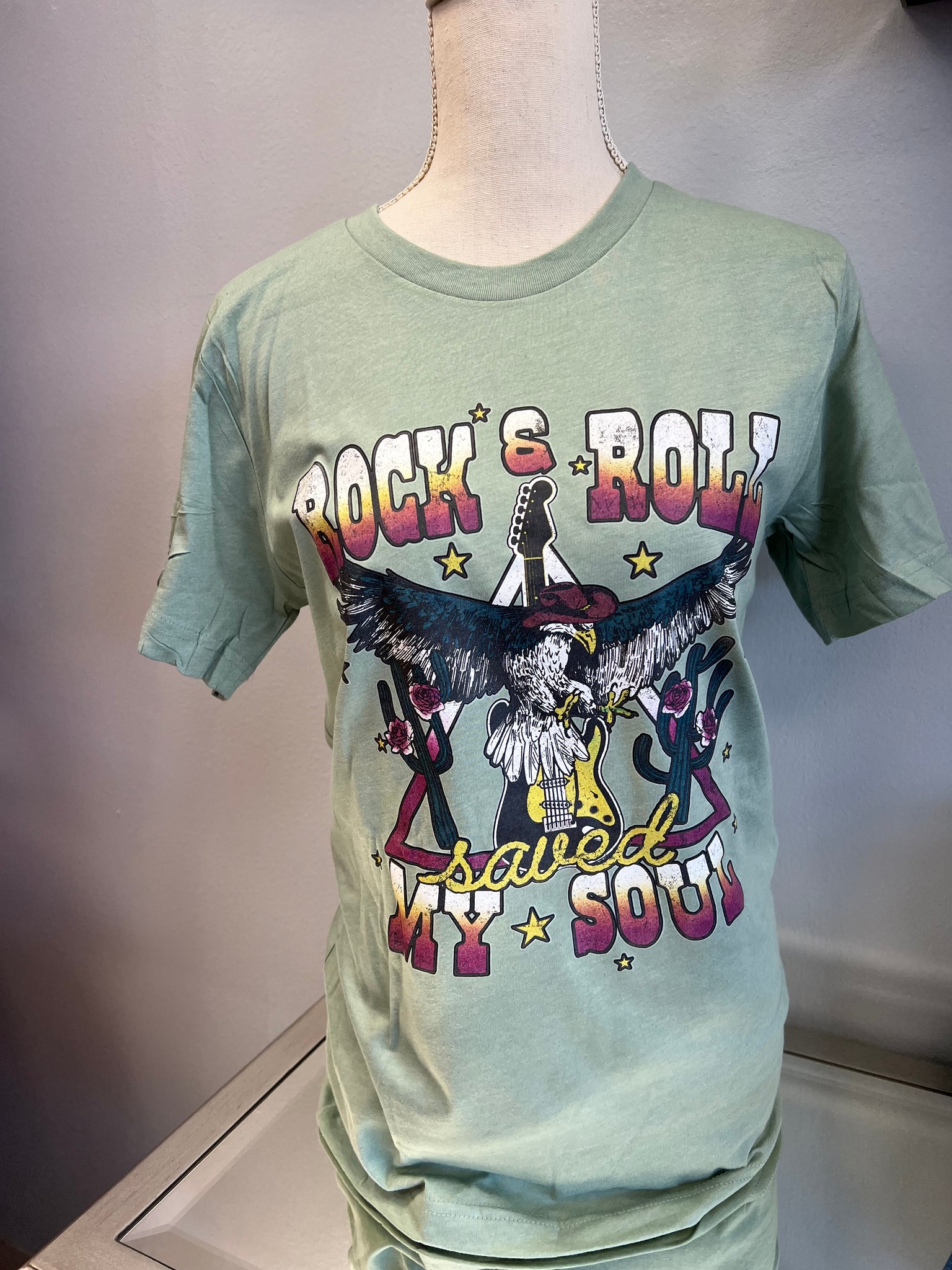 Regular & Curvy Sage “Rock & Roll Saved My Soul” Graphic Tees Tshirts
