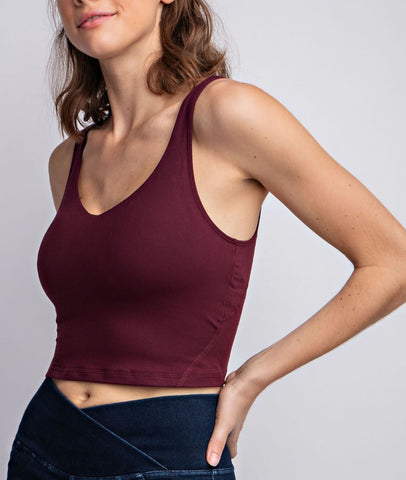 Cassis LULU🍋 Dupe Padded Sports Cropped V Neck Tank Top