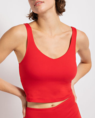 Red LULU🍋 Dupe Padded Sports Cropped V Neck Tank Top