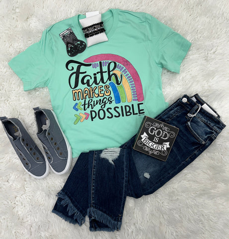 Regular & Curvy Mint “Faith Makes Things Possible” Graphic Tees Tshirts