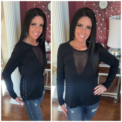 Black Long Sleeve Top with Side Laces