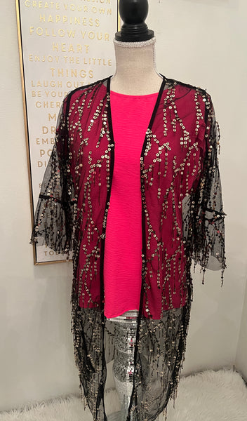 Black Sequin Kimono Cardigan Cover Up