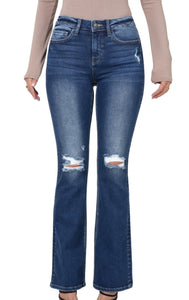 Zenana “Tru” Distressed High Rise Flare Jeans