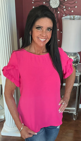 Hot Pink Ruffle Sleeve Top Blouse