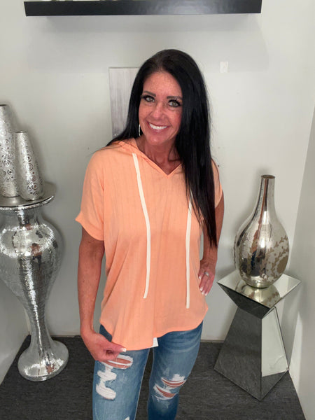 Coral Short Sleeve Hoodie Top