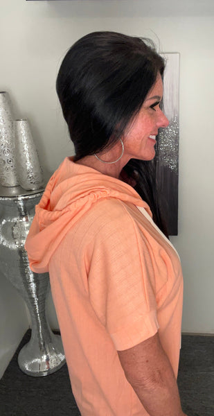 Coral Short Sleeve Hoodie Top