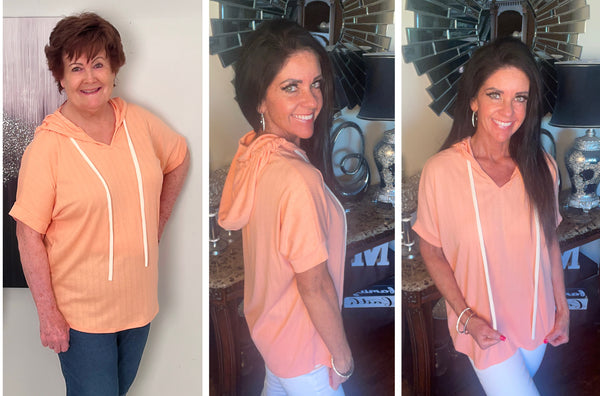 Coral Short Sleeve Hoodie Top