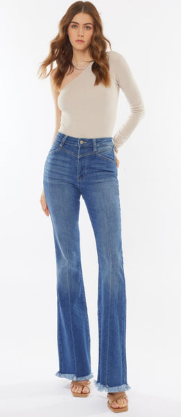 KanCan “Martie” High Rise Medium Wash Yoke Front Flare Jeans