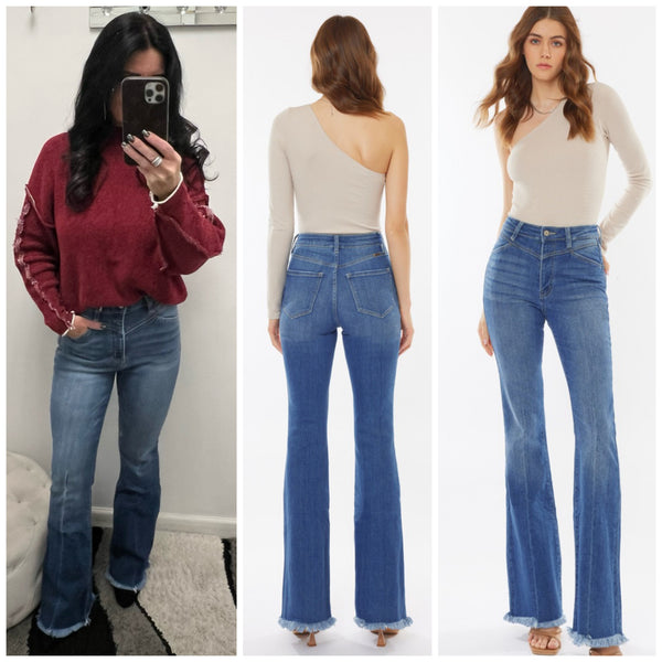 KanCan “Martie” High Rise Medium Wash Yoke Front Flare Jeans