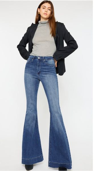 KanCan “Hilaree” Medium Wash High Rise Wide Hem Super Flare Jeans