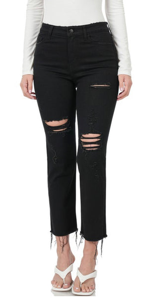 Zenana “Wallie” Black Distressed Straight Jeans