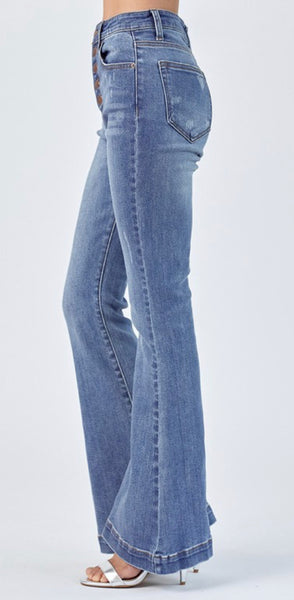 Risen “Massey” High Rise Button Fly Flare Jeans