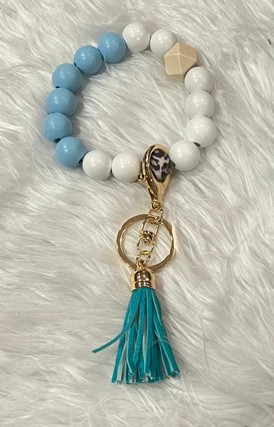 Silicone/Wood Tassel Bracelet Key Rings