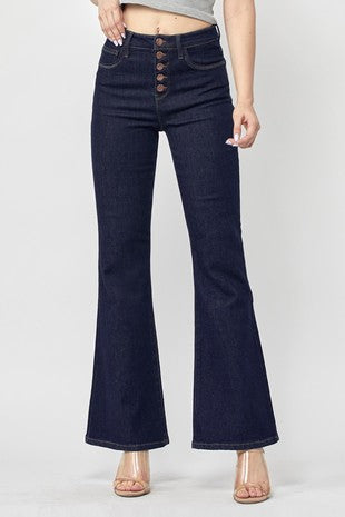 Risen Brand “Claire“ High Rise Button Fly Flare Jeans With Raw Hem