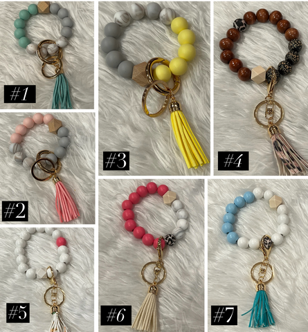 Silicone/Wood Tassel Bracelet Key Rings