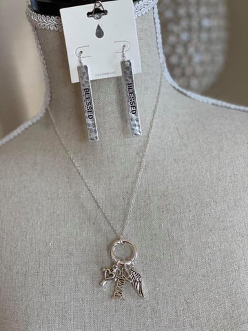 “BLESSED”  Necklace &  Earrings Set