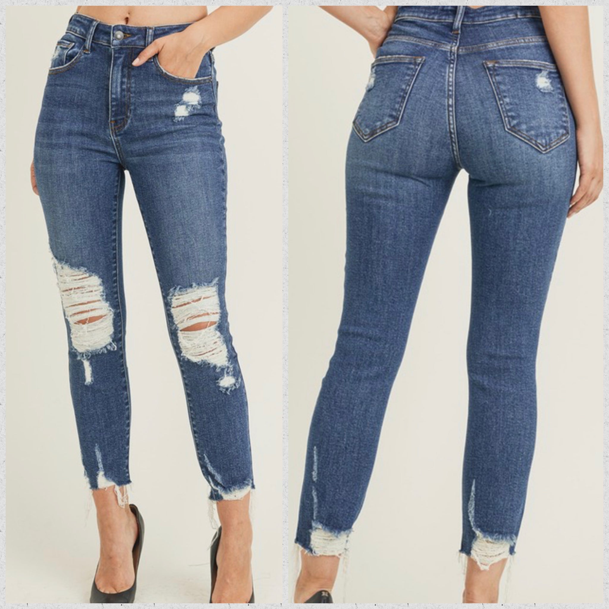 Risen “Esther“ High Rise Distressed Raw Edge Skinny Jeans
