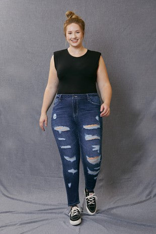 Curvy Kancan “Romain” Distressed Ankle Skinny Jeans