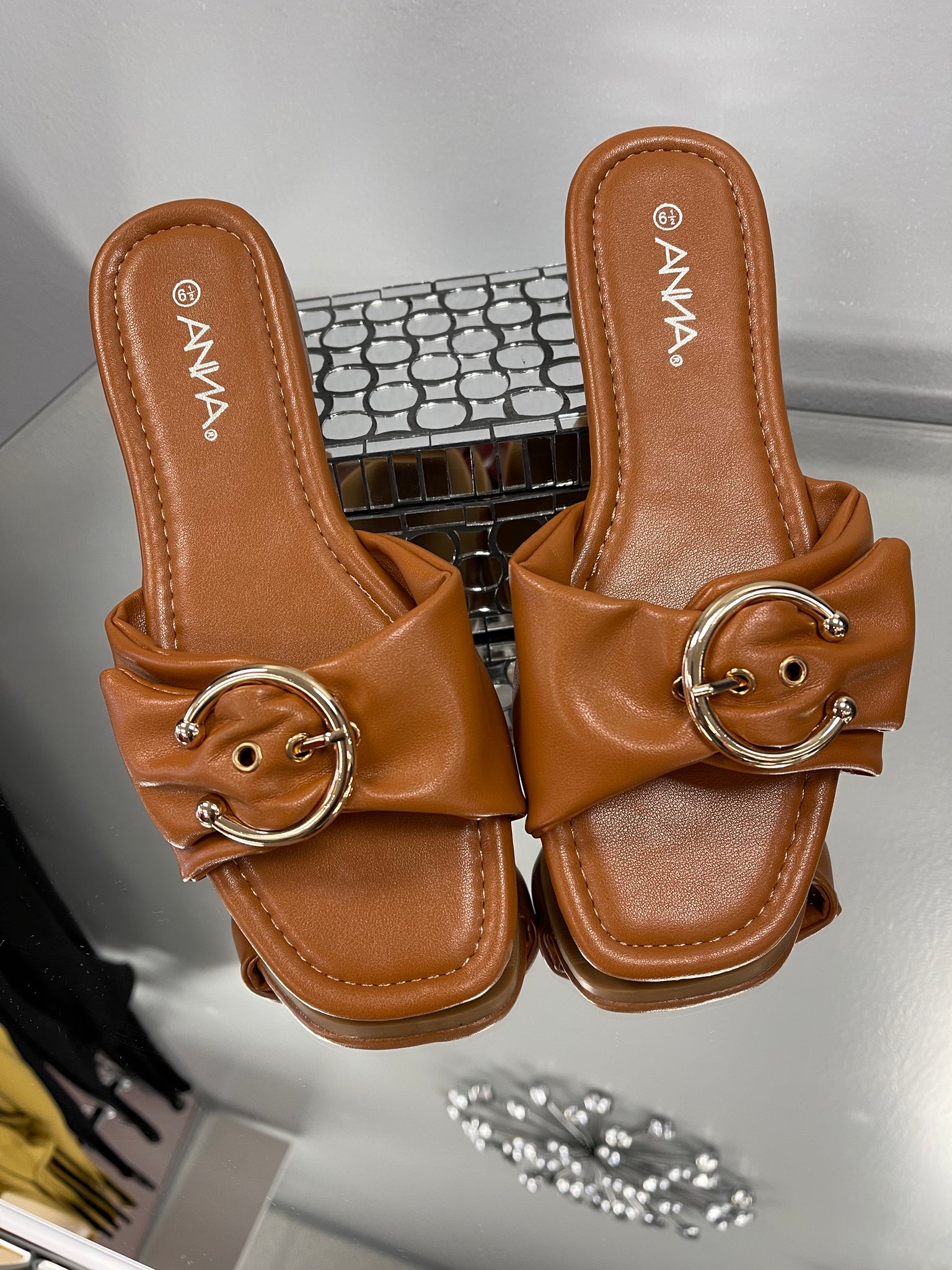 Tan Buckle Sandal Slide