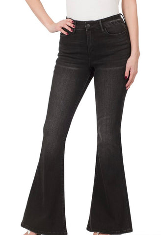 Zenana Washed Black High Rise Super Flare Jeans