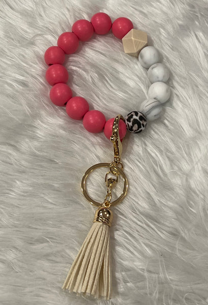 Silicone/Wood Tassel Bracelet Key Rings