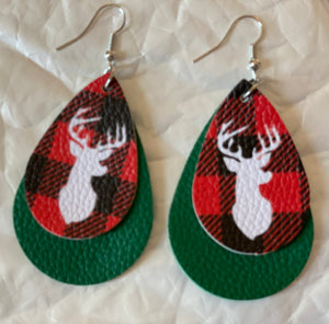 Red/Black Plaid & Green Deer Earrings